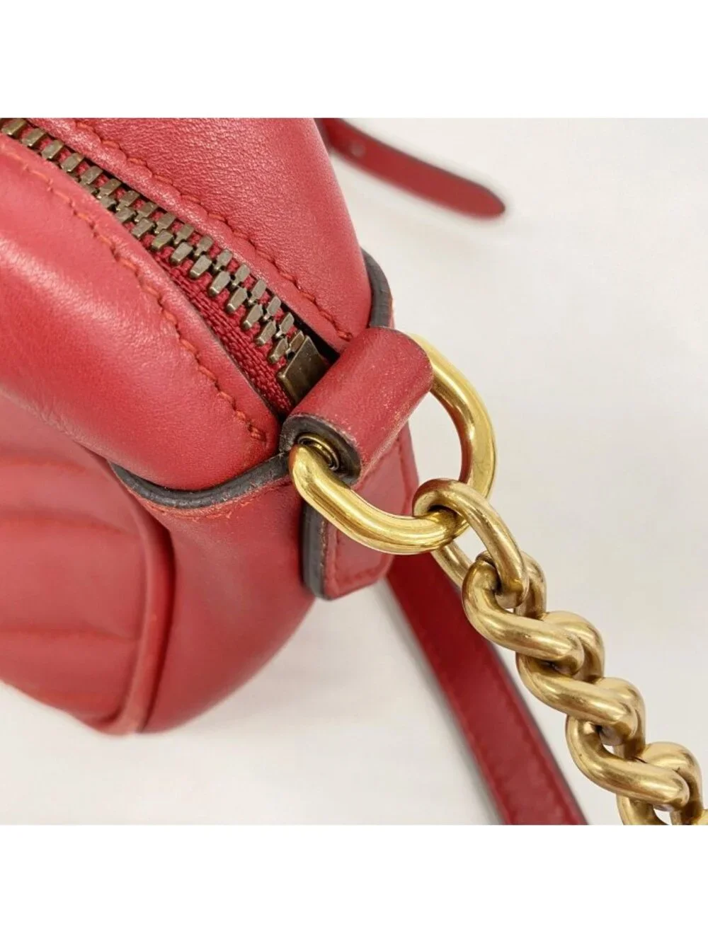 Gucci Shoulder Bag GG Marmont Leather Red Gold